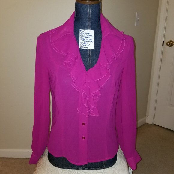 Jones Wear Jackets & Blazers - #318 NWT Jones Wear Silk Fuchsia Ruffles Blouse 4